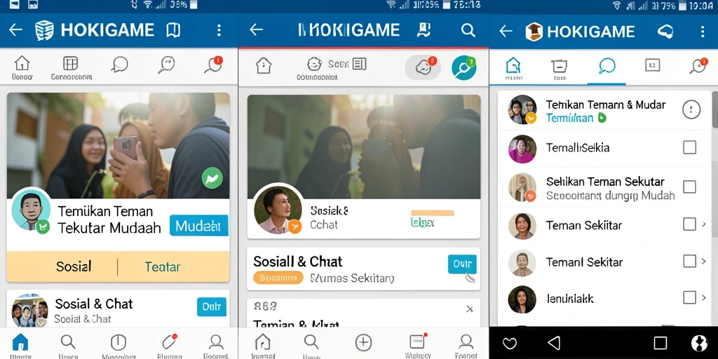 Screenshot antarmuka HOKIGAME saat mencari teman sekitar.